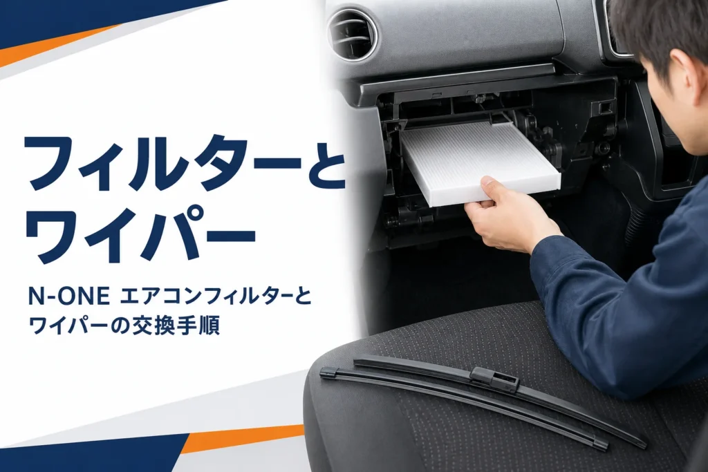 N-ONEのエアコンフィルターとワイパーの交換作業のイメージ
