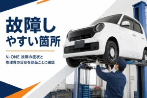 整備工場で点検を受ける軽自動車のイメージ