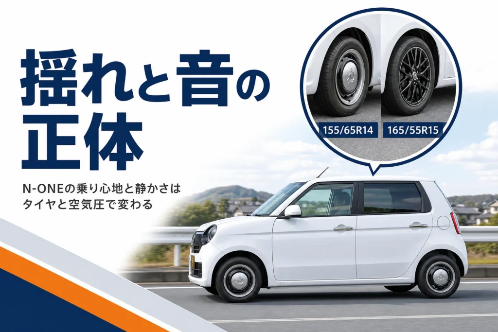 N-ONEの乗り心地と静かさに関わるタイヤサイズを示したアイキャッチ