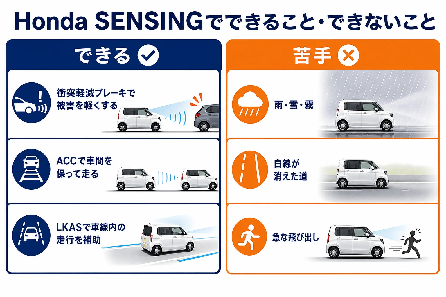 N-ONEのHonda SENSINGでできることとできないことの図解