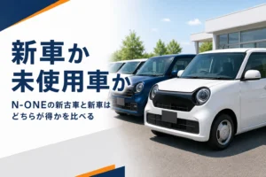 N-ONEの新古車と新車の違いを解説する記事のアイキャッチ