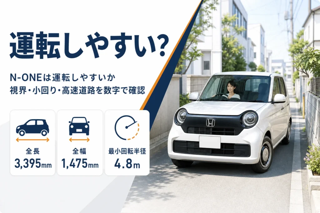 N-ONEの運転しやすさに関わる車体の数字を示したアイキャッチ