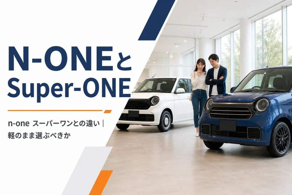 丸目の軽自動車と一回り大きい電気自動車が並ぶイメージ